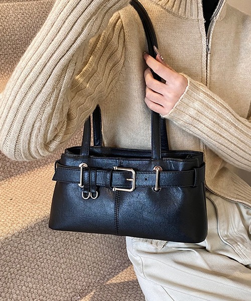 HALEY PESCA（ヘーリーペスカ）の「HALEY PESCA/スクエアベルテッドハンドバッグ（ハンドバッグ・レディース・ブラック/ライトブラウン・FREE）」の5枚目の写真