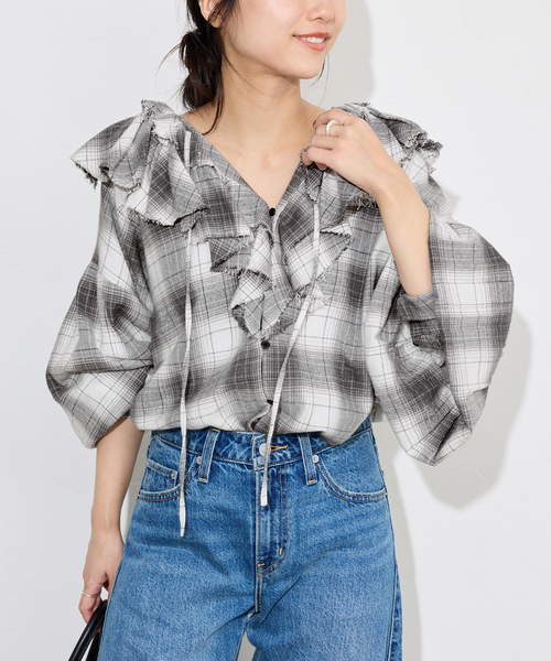 crinkle crinkle crinkle SLOBE別注 ネルチェックラッフルブラウス CC