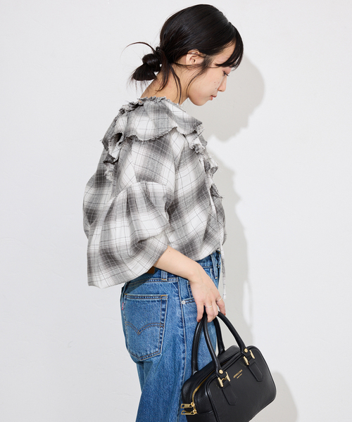 crinkle crinkle crinkle SLOBE別注 ネルチェックラッフルブラウス CC