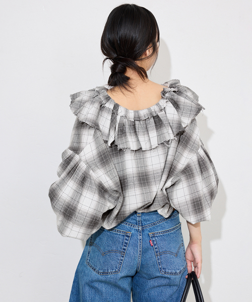 希少‼️crinkle crinkle crinkles ネルチェックラッフルBL crinkle crinkle crinkle SLOBE別注 ネルチェックラッフルブラウス CC