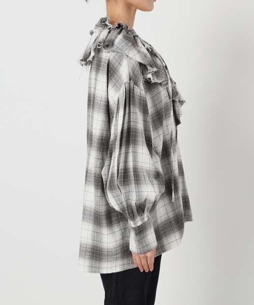 crinkle crinkle crinkle SLOBE別注 ネルチェックラッフルブラウス CC