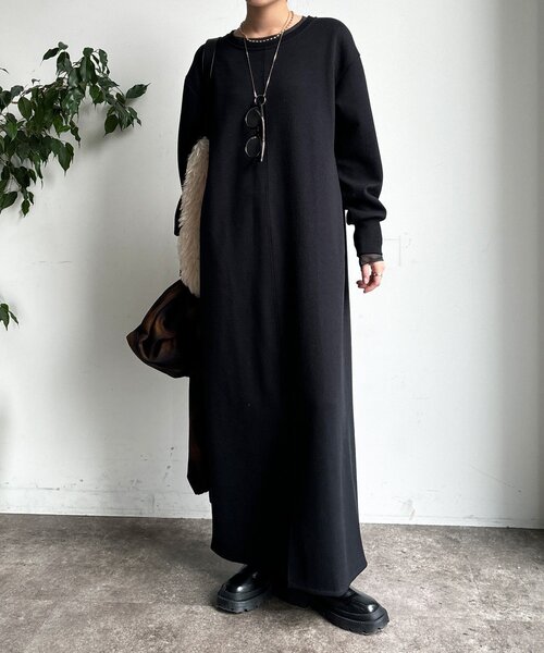 DouDou（ドゥドゥ）の「ブークレーダンボールロングスリーブワンピース（ワンピース・レディース・ブラック/ライトベージュ/ブラウン/モカ・FREE/TM）」の8枚目の写真