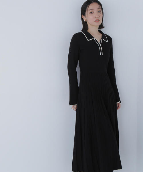 NATURAL BEAUTY BASIC（ナチュラルビューティーベーシック）の「◇スキッパーバイカラーニットワンピース（ワンピース・レディース・ベージュ系その他/ブラウン系その他/ブラック系その他・P/S/MEDIUM）」の5枚目の写真