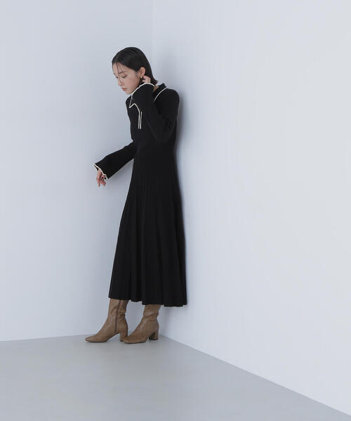 NATURAL BEAUTY BASIC（ナチュラルビューティーベーシック）の「◇スキッパーバイカラーニットワンピース（ワンピース・レディース・ベージュ系その他/ブラウン系その他/ブラック系その他・P/S/MEDIUM）」の6枚目の写真