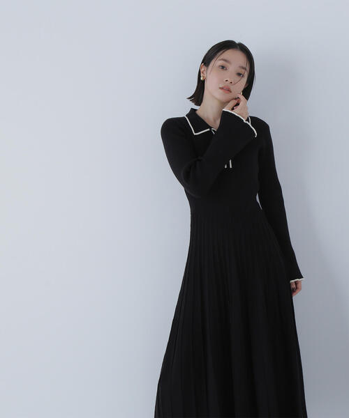 NATURAL BEAUTY BASIC（ナチュラルビューティーベーシック）の「◇スキッパーバイカラーニットワンピース（ワンピース・レディース・ベージュ系その他/ブラウン系その他/ブラック系その他・P/S/MEDIUM）」の7枚目の写真