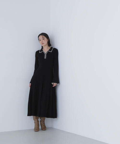 NATURAL BEAUTY BASIC（ナチュラルビューティーベーシック）の「◇スキッパーバイカラーニットワンピース（ワンピース・レディース・ベージュ系その他/ブラウン系その他/ブラック系その他・P/S/MEDIUM）」の10枚目の写真