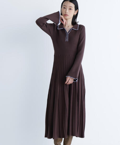 【新品】ナチュラルビューティーベーシック　スキッパーバイカラーニットワンピース スキッパーバイカラーニットワンピース | NATURAL BEAUTY BASIC