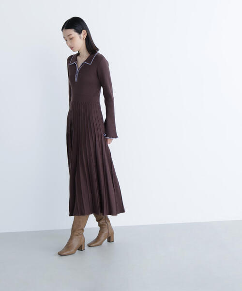 ◇スキッパーバイカラーニットワンピース（ワンピース）｜NATURAL