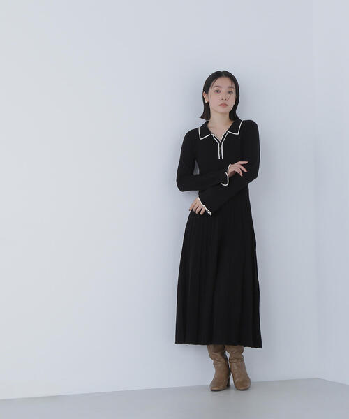 NATURAL BEAUTY BASIC（ナチュラルビューティーベーシック）の「◇スキッパーバイカラーニットワンピース（ワンピース・レディース・ベージュ系その他/ブラウン系その他/ブラック系その他・P/S/MEDIUM）」の2枚目の写真