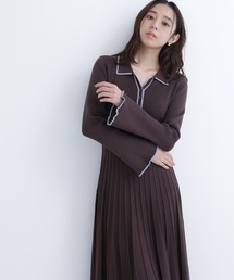 NATURAL BEAUTY BASIC | ◇スキッパーバイカラーニットワンピース(ワンピース)