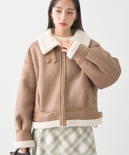 earth music&ecology（アースミュージックアンドエコロジー）の「【2025AW】フェイクムートンジャケット（ムートンコート・レディース・ブラウン/ベージュ・FREE）」の2枚目の写真