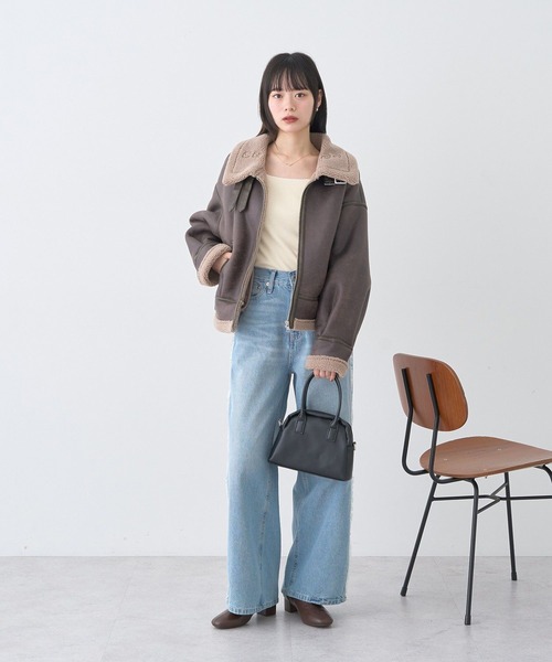 earth music&ecology（アースミュージックアンドエコロジー）の「【2025AW】フェイクムートンジャケット（ムートンコート・レディース・ブラウン/ベージュ・FREE）」の8枚目の写真