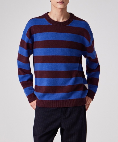 Paul Smith（ポールスミス）の「コントラストボーダー クルーネックニット / 253454 536Z（ニット/セーター・メンズ・キャメル/ブルー・MEDIUM/LARGE/X-LARGE）」の4枚目の写真