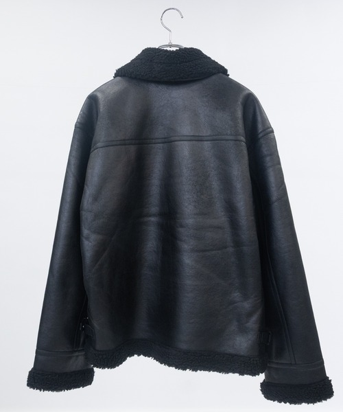 JOHN'S CLOSET（ジョンズクローゼット）の「【13】ヴィンテージ加工 フェイクムートン ダブルジャケット（ムートンコート・メンズ・ブラック系2/ブラック系1・MEDIUM/LARGE）」の3枚目の写真