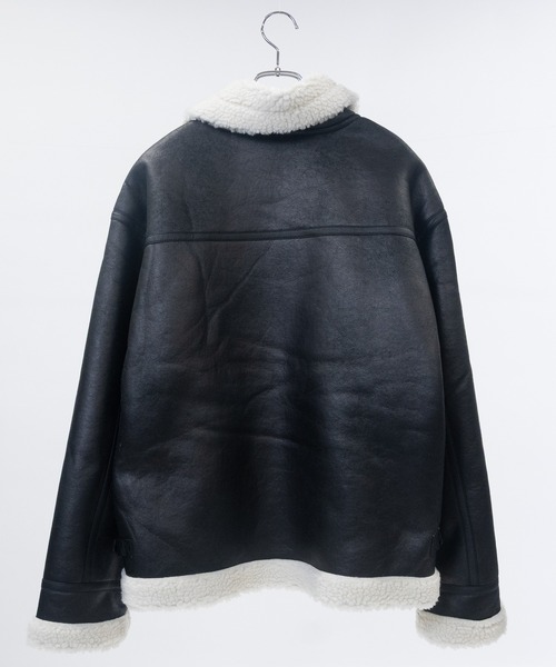 JOHN'S CLOSET（ジョンズクローゼット）の「【13】ヴィンテージ加工 フェイクムートン ダブルジャケット（ムートンコート・メンズ・ブラック系2/ブラック系1・MEDIUM/LARGE）」の4枚目の写真