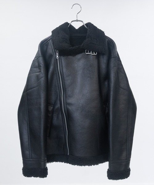 JOHN'S CLOSET（ジョンズクローゼット）の「【13】ヴィンテージ加工 フェイクムートン ダブルジャケット（ムートンコート・メンズ・ブラック系2/ブラック系1・MEDIUM/LARGE）」の13枚目の写真