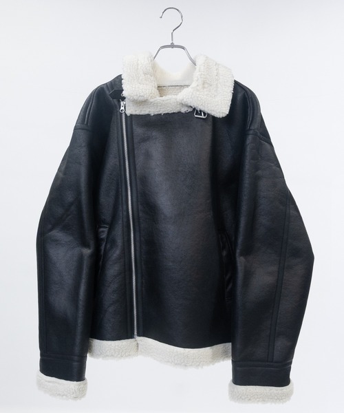 JOHN'S CLOSET（ジョンズクローゼット）の「【13】ヴィンテージ加工 フェイクムートン ダブルジャケット（ムートンコート・メンズ・ブラック系2/ブラック系1・MEDIUM/LARGE）」の14枚目の写真