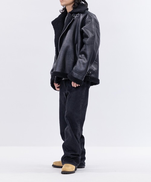 JOHN'S CLOSET（ジョンズクローゼット）の「【13】ヴィンテージ加工 フェイクムートン ダブルジャケット（ムートンコート・メンズ・ブラック系2/ブラック系1・MEDIUM/LARGE）」の15枚目の写真