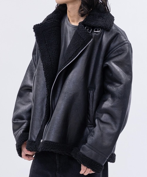 JOHN'S CLOSET（ジョンズクローゼット）の「【13】ヴィンテージ加工 フェイクムートン ダブルジャケット（ムートンコート・メンズ・ブラック系2/ブラック系1・MEDIUM/LARGE）」の18枚目の写真