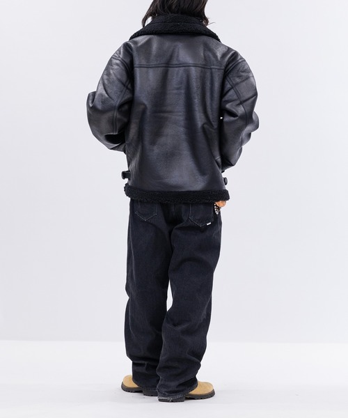 JOHN'S CLOSET（ジョンズクローゼット）の「【13】ヴィンテージ加工 フェイクムートン ダブルジャケット（ムートンコート・メンズ・ブラック系2/ブラック系1・MEDIUM/LARGE）」の6枚目の写真