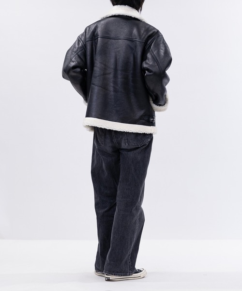 JOHN'S CLOSET（ジョンズクローゼット）の「【13】ヴィンテージ加工 フェイクムートン ダブルジャケット（ムートンコート・メンズ・ブラック系2/ブラック系1・MEDIUM/LARGE）」の12枚目の写真