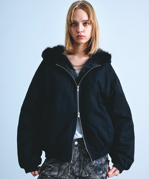 セール】コットンツイル ファー使い ショート丈 ダブルジップ パデッド