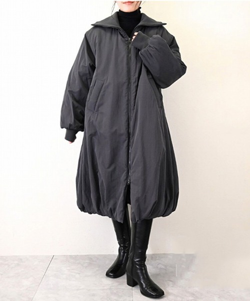 STYLEBLOCK(スタイルブロック)の「タフタ中わたバルーンリブコート(ダウンジャケット/コート・レディース・ホワイト系その他/チャコールグレー/ブラック・M)」の3枚目の写真