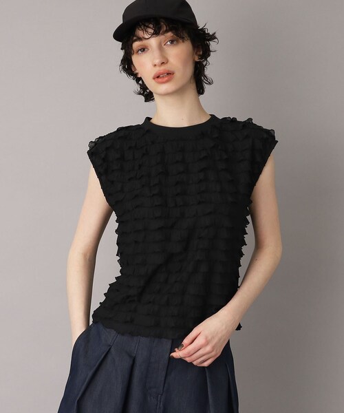 PROVOKE （プロヴォーク）の「PROVOKE（プロヴォーク）【別注】フリルフレンチスリーブトップス（Tシャツ/カットソー・レディース・ブラック/ホワイト/ナチュラル・00）」の10枚目の写真