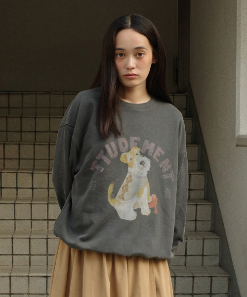 TTUDEMENT(トュードメント)の「ENGLISH DOG GRAPHIC SWEATSHIRT_CHARCOAL(スウェット・レディース・その他・FREE)」の1枚目の写真