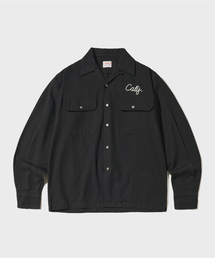 CHAIN STITCH OPEN COLLAR SHIRT_BLACK