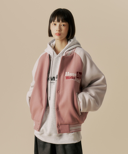 ホームボーイ ウールバスティジャケット_ピンク（スタジャン