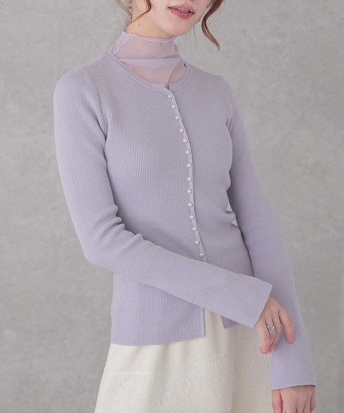 Lace Ladies(レースレディース)の「ハイネック シアー パールボタン ドッキング リブ ニット トップス(ニット/セーター・レディース・アイボリー/ブラック/グレイッシュベージュ/ラベンダー・FREE)」の10枚目の写真