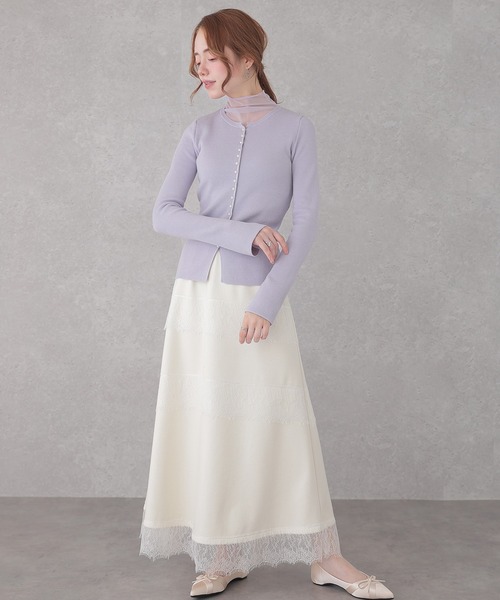 Lace Ladies(レースレディース)の「ハイネック シアー パールボタン ドッキング リブ ニット トップス(ニット/セーター・レディース・アイボリー/ブラック/グレイッシュベージュ/ラベンダー・FREE)」の11枚目の写真