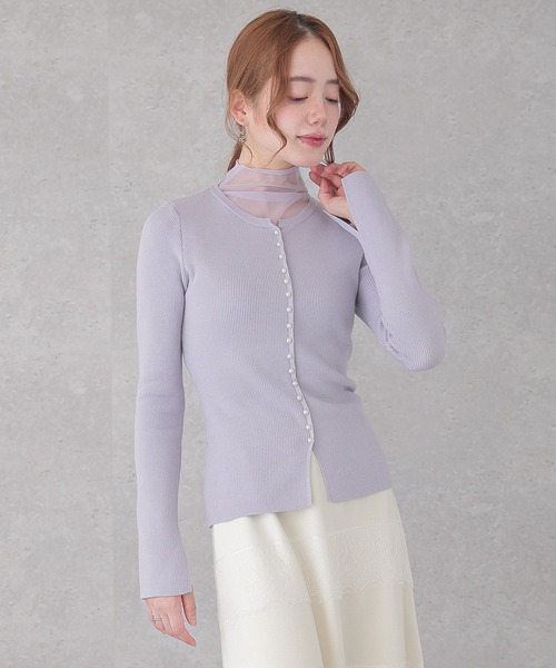 Lace Ladies(レースレディース)の「ハイネック シアー パールボタン ドッキング リブ ニット トップス(ニット/セーター・レディース・アイボリー/ブラック/グレイッシュベージュ/ラベンダー・FREE)」の12枚目の写真