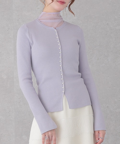 Lace Ladies(レースレディース)の「ハイネック シアー パールボタン ドッキング リブ ニット トップス(ニット/セーター・レディース・アイボリー/ブラック/グレイッシュベージュ/ラベンダー・FREE)」の14枚目の写真