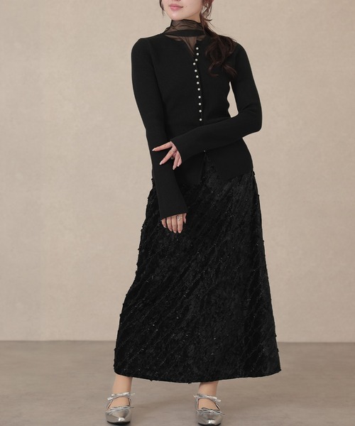 Lace Ladies(レースレディース)の「ハイネック シアー パールボタン ドッキング リブ ニット トップス(ニット/セーター・レディース・アイボリー/ブラック/グレイッシュベージュ/ラベンダー・FREE)」の22枚目の写真