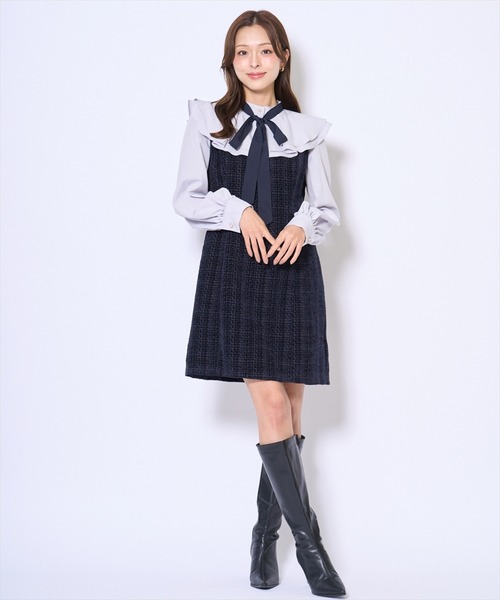 AND COUTURE(アンドクチュール)の「ボウタイミニワンピース(ワンピース・レディース・ブラック/ネイビー・FREE)」の5枚目の写真