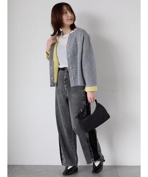 OBLI パールカーディガン グレー フリーサイズ パールカーディガン