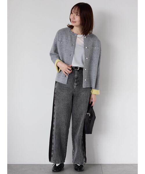 yori バイカラー　カーデガン　38 グレー yori バイカラー カーデガン 38 グレー yori バイカラーカーディガン