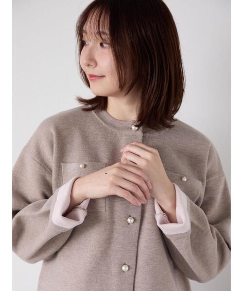 パール釦バイカラーニットカーディガン（カーディガン/ボレロ）｜Te