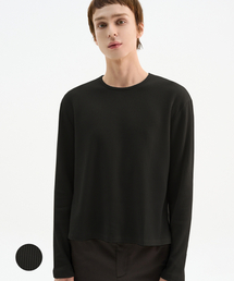 コンフォートワッフルクロップロングスリーブTシャツ_ブラック