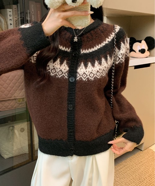 kirakiraShop（キラキラショップ）の「ノルディック柄 シャギー カーディガン（カーディガン/ボレロ・レディース・クリーム/ブラウン・FREE）」の2枚目の写真