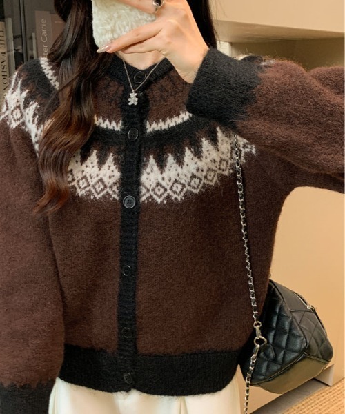 kirakiraShop（キラキラショップ）の「ノルディック柄 シャギー カーディガン（カーディガン/ボレロ・レディース・クリーム/ブラウン・FREE）」の9枚目の写真