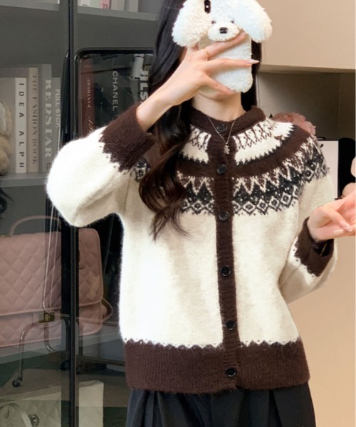 kirakiraShop（キラキラショップ）の「ノルディック柄 シャギー カーディガン（カーディガン/ボレロ・レディース・クリーム/ブラウン・FREE）」の15枚目の写真