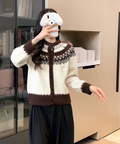kirakiraShop（キラキラショップ）の「ノルディック柄 シャギー カーディガン（カーディガン/ボレロ・レディース・クリーム/ブラウン・FREE）」の16枚目の写真