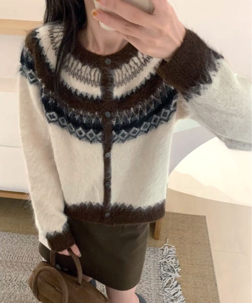 kirakiraShop（キラキラショップ）の「ノルディック柄 シャギー カーディガン（カーディガン/ボレロ・レディース・クリーム/ブラウン・FREE）」の18枚目の写真
