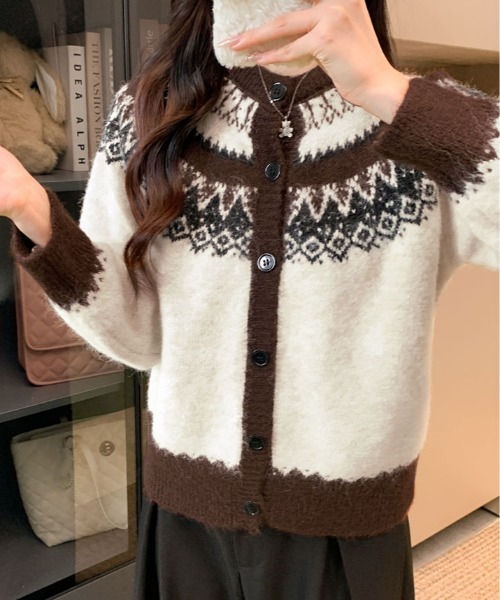 kirakiraShop（キラキラショップ）の「ノルディック柄 シャギー カーディガン（カーディガン/ボレロ・レディース・クリーム/ブラウン・FREE）」の19枚目の写真