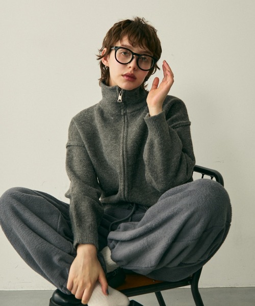 high neck double zip knit / ハイネックダブルジップニット（ニット