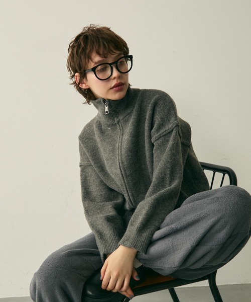 high neck double zip knit / ハイネックダブルジップニット（ニット