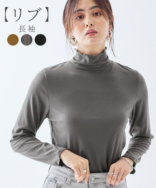 nissen(ニッセン)の「リブハイネック長袖インナー(Tシャツ/カットソー・レディース・チャコール/マスタード/ブラック・M/3L/L/LL/S)」の4枚目の写真